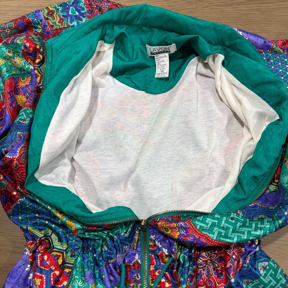 Lavon Petites PM Vintage Windbreaker Jacket Festival Retro Patchwork Print Event - Picture 15 of 16